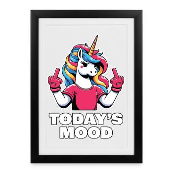 Crinière arc-en-ciel de licorne aujourd’hui Majeur fantaisiste - Affiche encadrée (27 × 37 cm) - noir - Devant