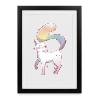 Chat mignon avec une queue aux couleurs arc-en-ciel - Affiche encadrée (27 × 37 cm) - noir - Devant