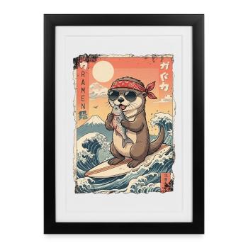Loutre de surf de Kawaii - Affiche encadrée (27 × 37 cm) - noir - Devant
