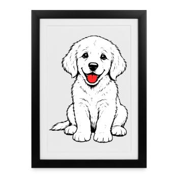 Golden_Retriever_Welpen_sitzend_weiss - Affiche encadrée (27 × 37 cm) - noir - Devant