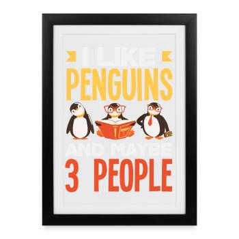 Pingouin mignon - Cadeau pour l’amoureux des manchots - Affiche encadrée (27 × 37 cm) - noir - Devant