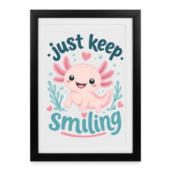Axolotl rose souriant sous l’eau - Affiche encadrée (27 × 37 cm) - noir - Devant