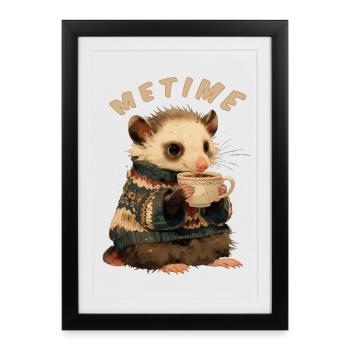 Me Time Opossum with Coffee - Framed poster (27 × 37 cm) - black - Front