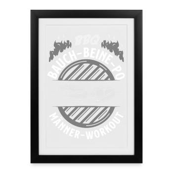 Grillmeister Geschenk Fleisch Wurst & Bier - Gerahmtes Poster (27 × 37 cm) - Schwarz - Vorne