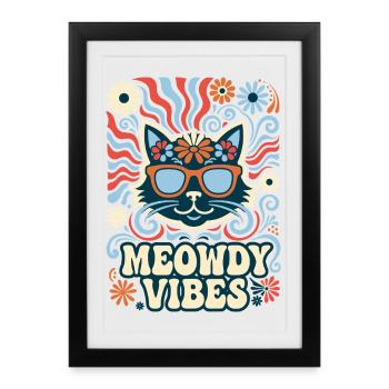 Meowdy Vibes Retro Cat - Affiche encadrée (27 × 37 cm) - noir - Devant