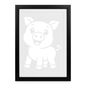Motif mignon de silhouette de cochon animal - Affiche encadrée (27 × 37 cm) - noir - Devant
