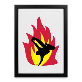 Breakdancer dans le feu - Affiche encadrée (27 × 37 cm) - noir - Devant