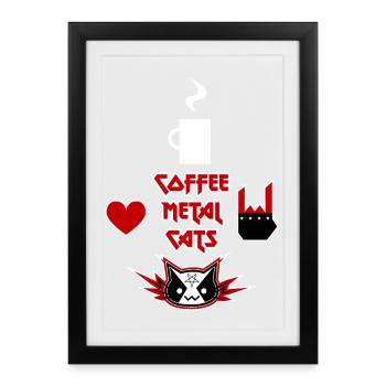 Café, métal, chats - Affiche encadrée (27 × 37 cm) - noir - Devant
