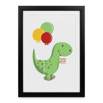 Joyeux anniversaire garçon d'anniversaire T Rex Dinosaur - Affiche encadrée (27 × 37 cm) - noir - Devant