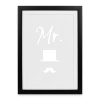 Mr Gentleman Icon – Mariage Chapeau et Moustache - Affiche encadrée (27 × 37 cm) - noir - Devant