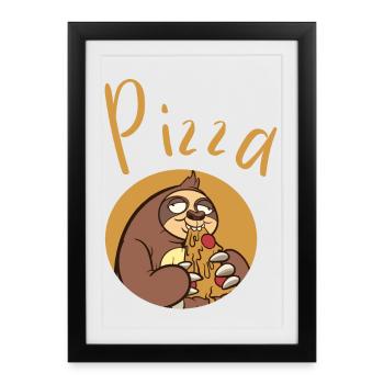 Paresseux amusant avec pizza - Affiche encadrée (27 × 37 cm) - noir - Devant