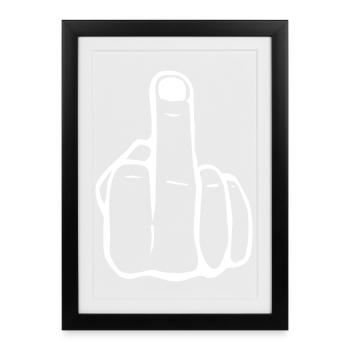 Fuck You Doigt Majeur Main Symbole Blanc - Affiche encadrée (27 × 37 cm) - noir - Devant