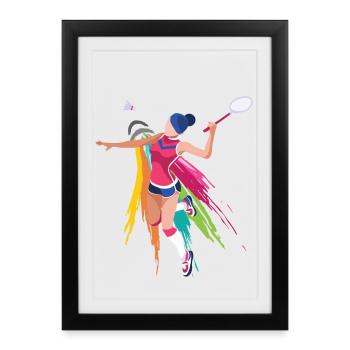 Badminton Femmes - Affiche encadrée (27 × 37 cm) - noir - Devant