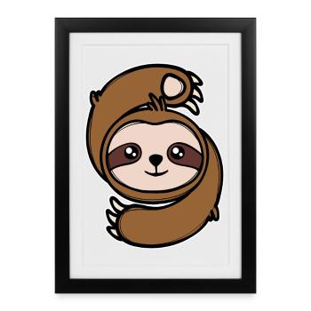 Mammifère paresseux jungle jungle dweller zoo - Affiche encadrée (27 × 37 cm) - noir - Devant