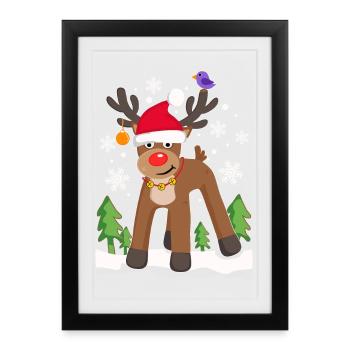Reindeer Elk Christmas Reindeer Snow Funny - Framed poster (27 × 37 cm) - black - Front