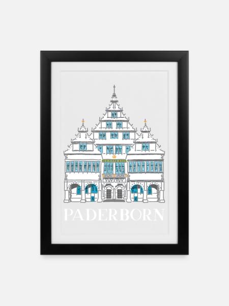 Paderborn, Historisches Rathaus, Deutschland - Gerahmtes Poster (27 × 37 cm) - Schwarz