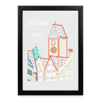 Füssen im Allgäu, Bavière - Affiche encadrée (27 × 37 cm) - noir - Devant