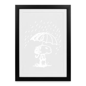 Champignon sous la pluie - Affiche encadrée (27 × 37 cm) - noir - Devant