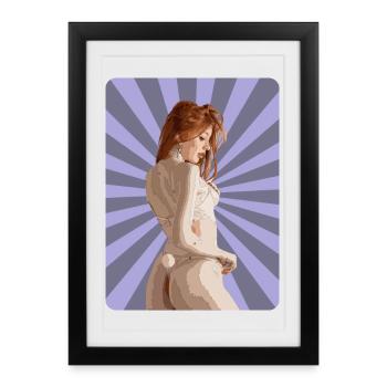 Sexy T-Shirt Redhead Girl Woman Pinup Comic Pop - Affiche encadrée (27 × 37 cm) - noir - Devant
