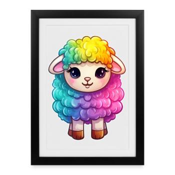 Mouton coloré Arc-en-ciel LGBTQ Animal Laine Genre - Affiche encadrée (27 × 37 cm) - noir - Devant