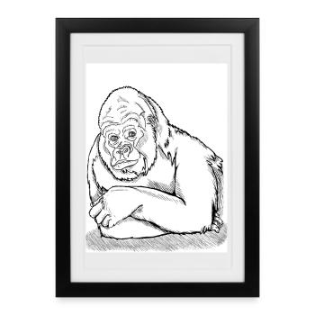 Nachdenklicher Gorilla - Gerahmtes Poster (27 × 37 cm) - Schwarz - Vorne