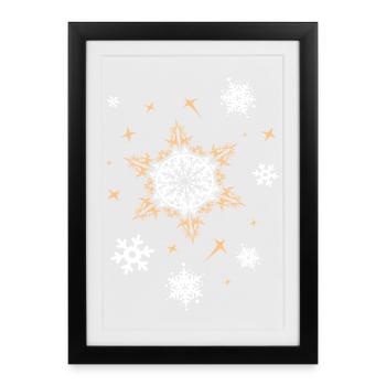 Noël étoiles Noël motif neige hiver icône - Affiche encadrée (27 × 37 cm) - noir - Devant