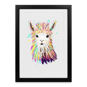 Lama Aquarelle - Affiche encadrée (27 × 37 cm) - noir - Devant