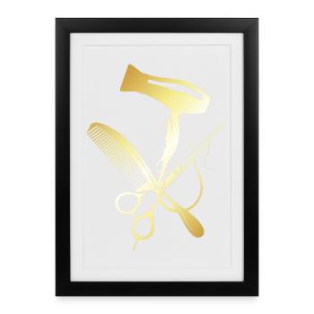 coiffeur, coiffeuse, salon de coiffure - Affiche encadrée (27 × 37 cm) - noir - Devant