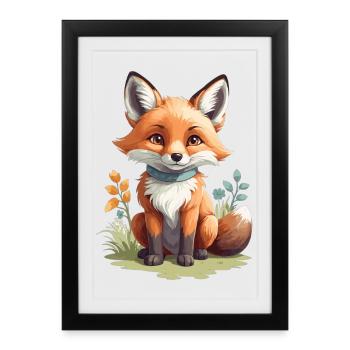 Mignon petit renard - Affiche encadrée (27 × 37 cm) - noir - Devant