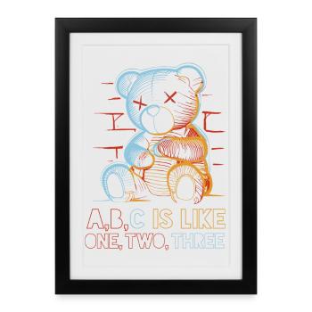 Ours aimant avec dessin de l’alphabet - Affiche encadrée (27 × 37 cm) - noir - Devant