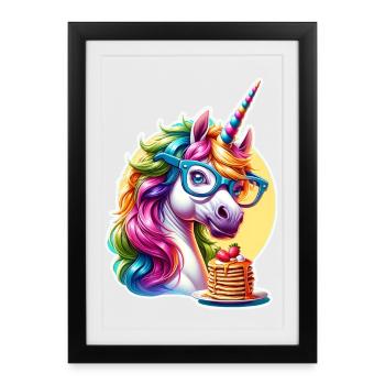 Rainbow Unicorn with Glasses - Framed poster (27 × 37 cm) - black - Front