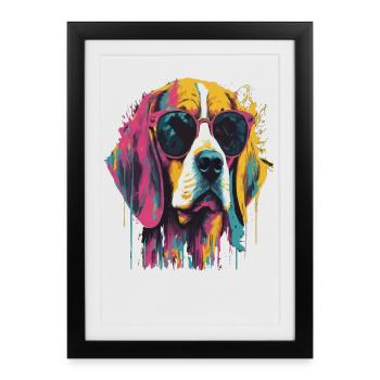 Chien coloré avec des lunettes de soleil - Affiche encadrée (27 × 37 cm) - noir - Devant