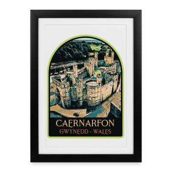 Illustration Caernarfon Castle, Wales, UK - Framed poster (27 × 37 cm) - black - Front