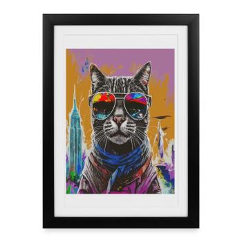 Urban Cat with Rainbow Shades - Framed poster (27 × 37 cm) - black - Front