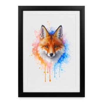 Renard aquarelle - Affiche encadrée (27 × 37 cm) - noir - Devant