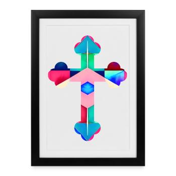 Colorful cross t-shirt Kreuz cross cruz croix - Framed poster (27 × 37 cm) - black - Front