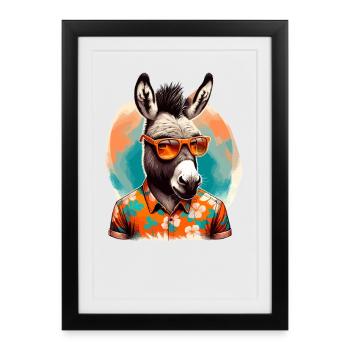 âne décontracté au look d’été avec des lunettes de soleil - Affiche encadrée (27 × 37 cm) - noir - Devant