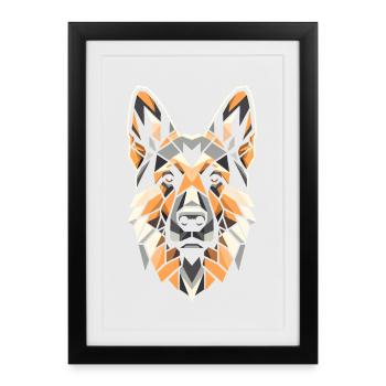 tete chien berger allemand géometrie polygone art - Affiche encadrée (27 × 37 cm) - noir - Devant