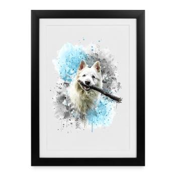 Schweizer Schäferhund hält Stock im Mund - Gerahmtes Poster (27 × 37 cm) - Schwarz - Vorne