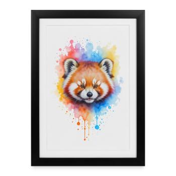 Éclaboussure aquarelle de panda rouge - Affiche encadrée (27 × 37 cm) - noir - Devant