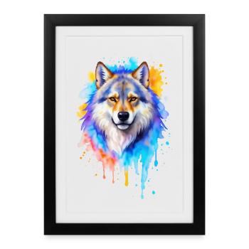Wolf Watercolor Painting - Framed poster (27 × 37 cm) - black - Front