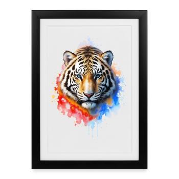 Portrait du tigre à l’aquarelle - Affiche encadrée (27 × 37 cm) - noir - Devant