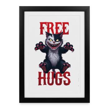 Câlins drôles pour gratuit Horreur Chat noir Humour - Affiche encadrée (27 × 37 cm) - noir - Devant