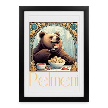 Pelmeni Bear Russian Gift - Framed poster (27 × 37 cm) - black - Front