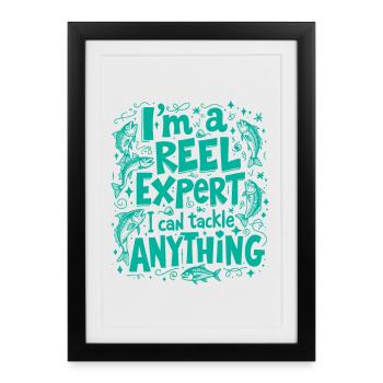 JE SUIS UN EXPERT EN BOBINES. JE PEUX M’ATTAQUER À N’IMPORTE QUOI, À LA PÊCHE - Affiche encadrée (27 × 37 cm) - noir - Devant
