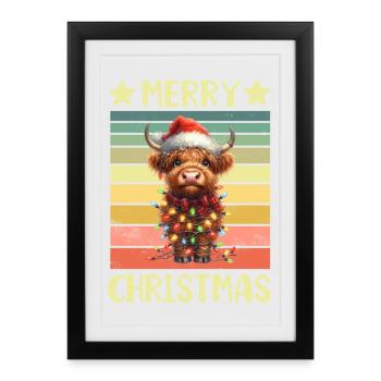 Vache bovine écossaise Highland - Affiche encadrée (27 × 37 cm) - noir - Devant