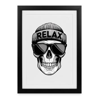 Relax Skull mit Mütze und Sonnenbrille - Gerahmtes Poster (27 × 37 cm) - Schwarz - Vorne