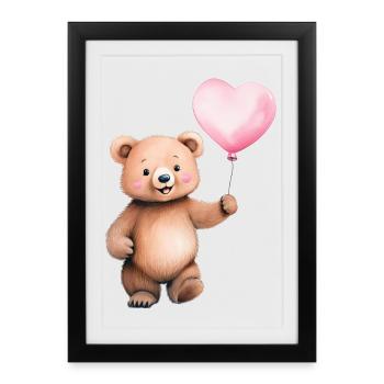 Coeur Ballon Teddy - Affiche encadrée (27 × 37 cm) - noir - Devant