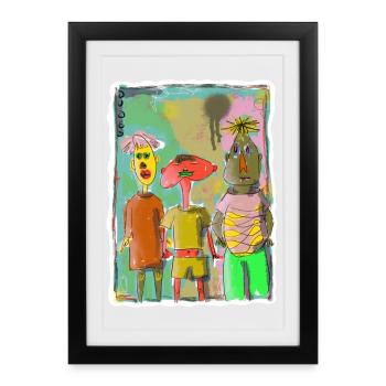 Illustration of three friends "Dudes" - Framed poster (27 × 37 cm) - black - Front