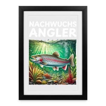Forelle Kinder Angler Geschenk - Gerahmtes Poster (27 × 37 cm) - Schwarz - Vorne